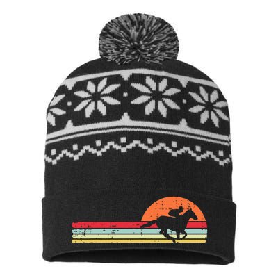 Horse Riding Chest Sunset Retro Racing Equestrian USA-Made Snowflake Beanie