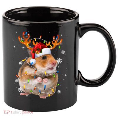 Hamster Reindeer Christmas Lights Funny Hamster Xmas Gift 11oz C Handle Ceramic Mug
