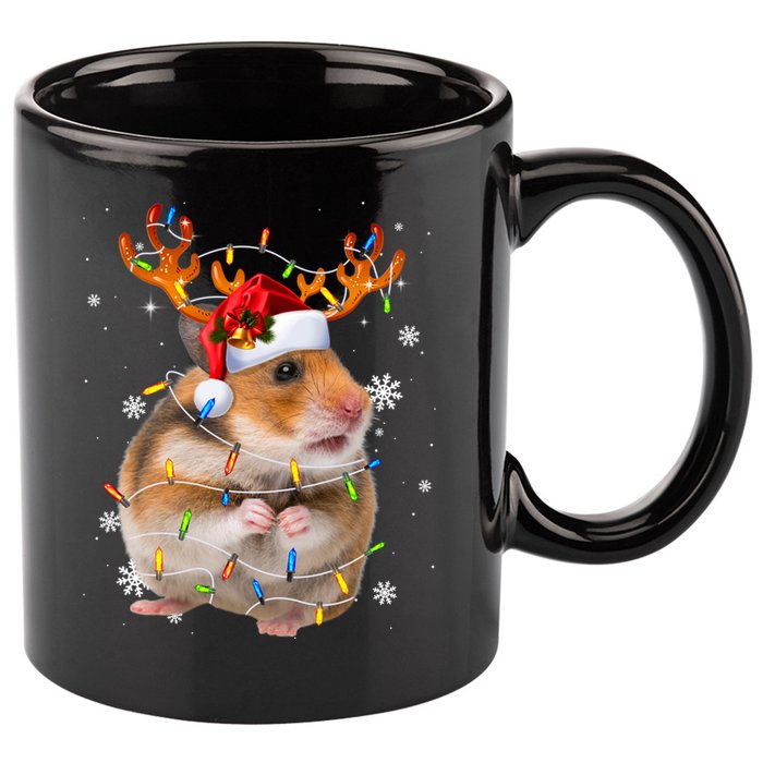 Hamster Reindeer Christmas Lights Funny Hamster Xmas Gift 11oz C Handle Ceramic Mug