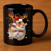 Hamster Reindeer Christmas Lights Funny Hamster Xmas Gift 11oz C Handle Ceramic Mug