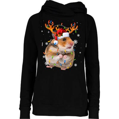 Hamster Reindeer Christmas Lights Funny Hamster Xmas Gift Womens Funnel Neck Pullover Hood