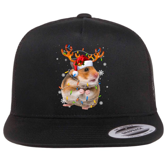 Hamster Reindeer Christmas Lights Funny Hamster Xmas Gift Flatbill Hat