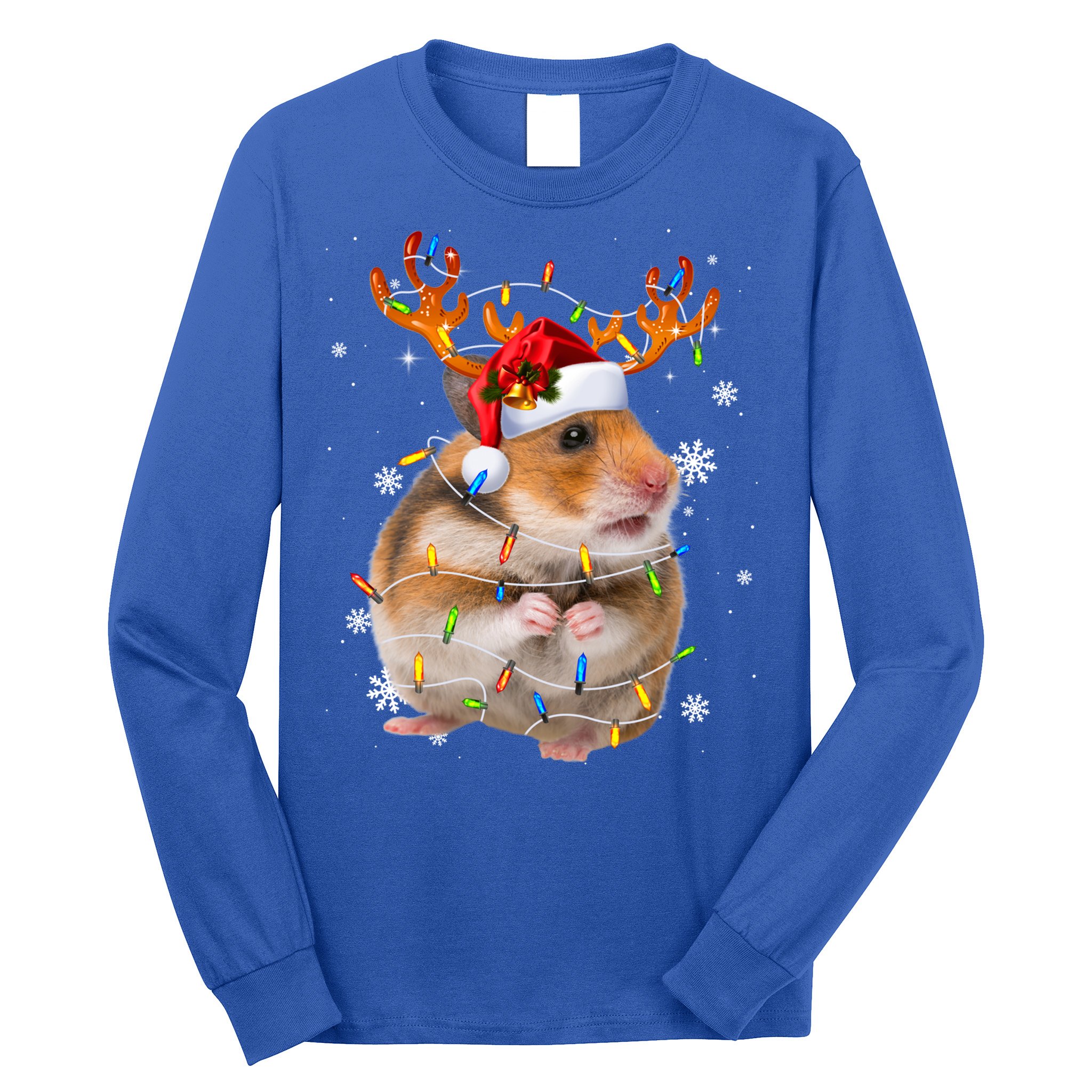 Hamster Reindeer Christmas Lights Funny Hamster Xmas Gift Long Sleeve Shirt