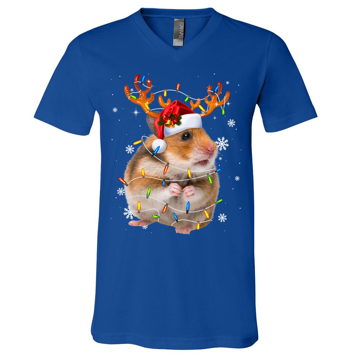 Hamster Reindeer Christmas Lights Funny Hamster Xmas Gift V-Neck T-Shirt