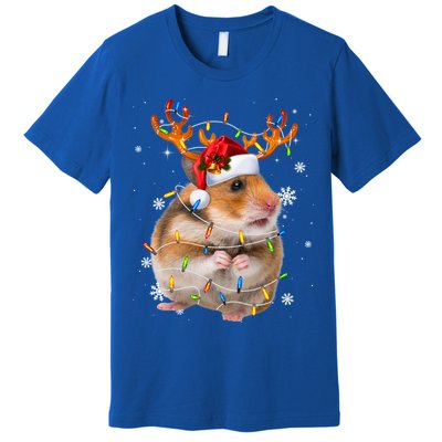Hamster Reindeer Christmas Lights Funny Hamster Xmas Gift Premium T-Shirt