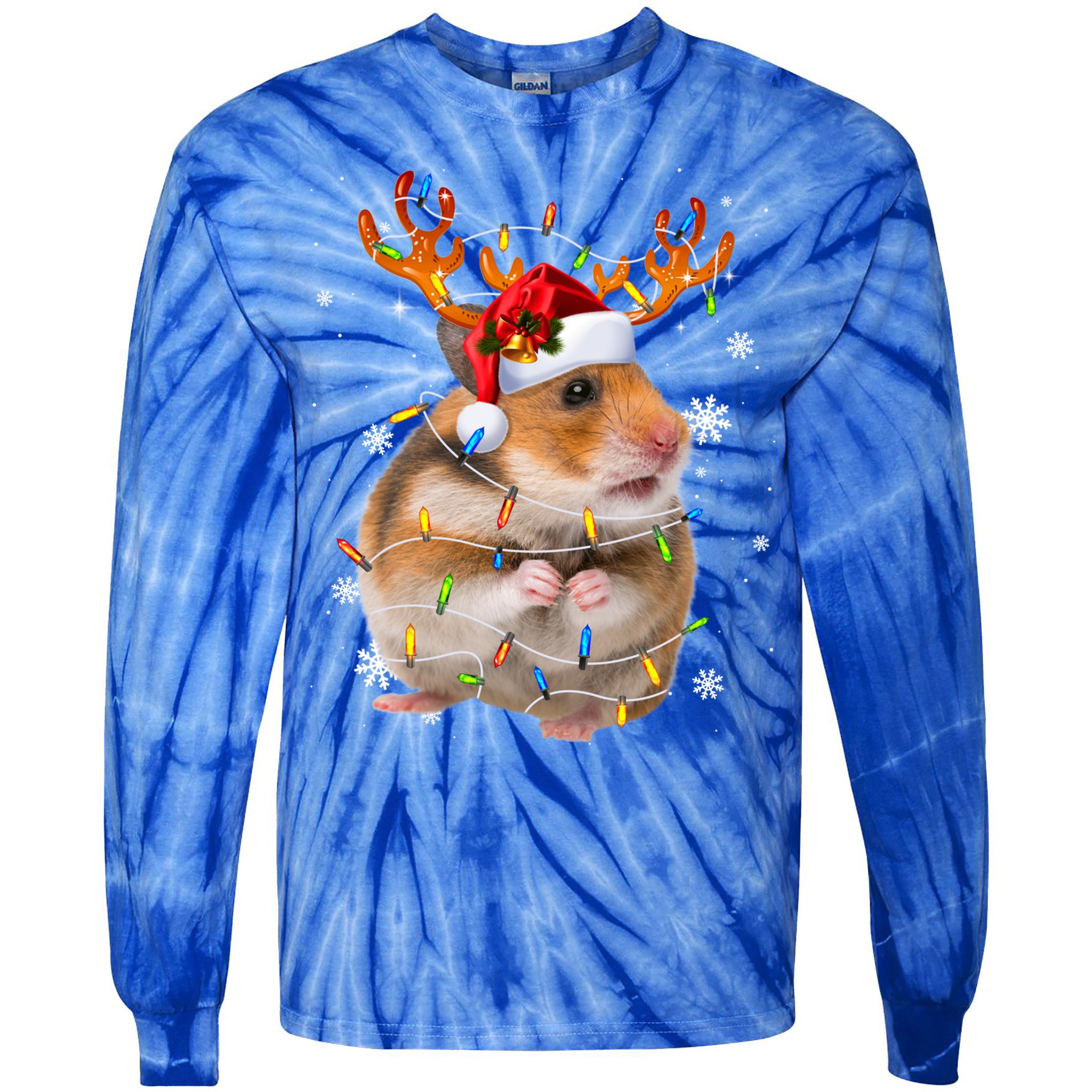 Hamster Reindeer Christmas Lights Funny Hamster Xmas Gift Tie-Dye Long Sleeve Shirt