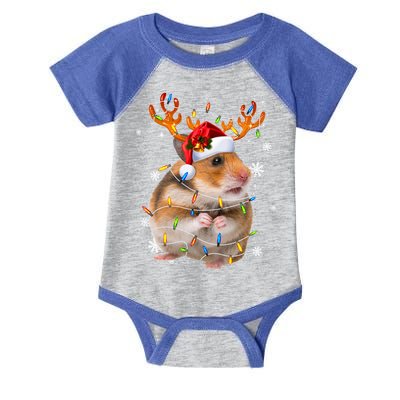 Hamster Reindeer Christmas Lights Funny Hamster Xmas Gift Infant Baby Jersey Bodysuit