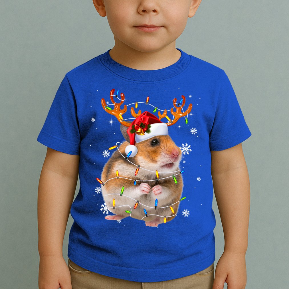 Hamster Reindeer Christmas Lights Funny Hamster Xmas Gift Toddler T-Shirt