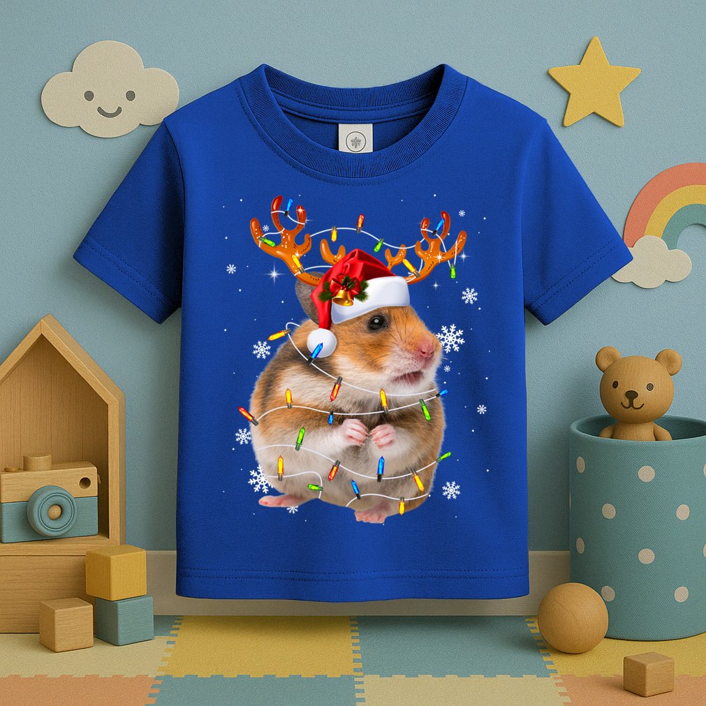 Hamster Reindeer Christmas Lights Funny Hamster Xmas Gift Toddler T-Shirt