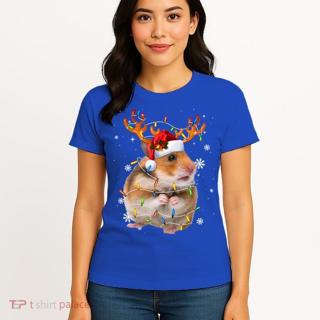 Hamster Reindeer Christmas Lights Funny Hamster Xmas Gift Womens T-Shirt