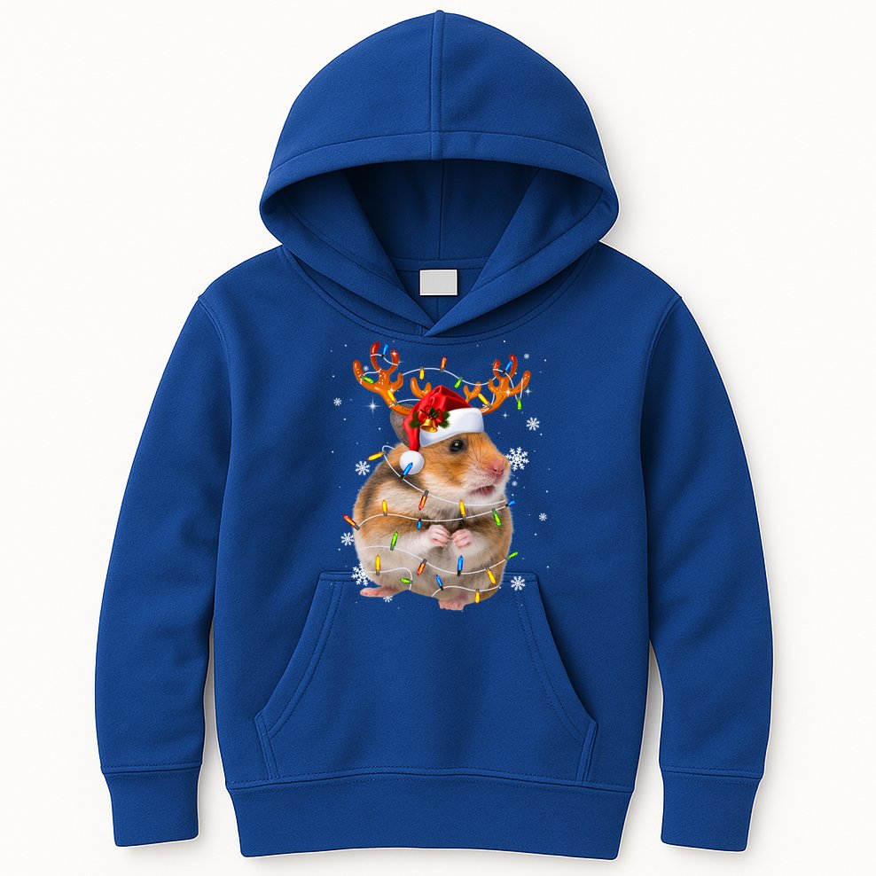 Hamster Reindeer Christmas Lights Funny Hamster Xmas Gift Kids Hoodie