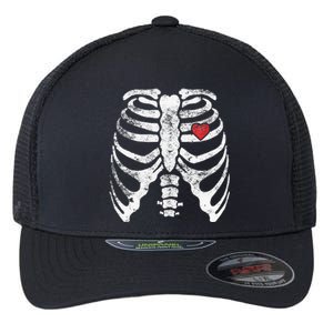 Heart Rib Cage Xray Adult Funny Halloween Skeleton Flexfit Unipanel Trucker Cap