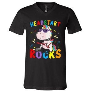 Headstart Rocks Cute Unicorn Back To School V-Neck T-Shirt