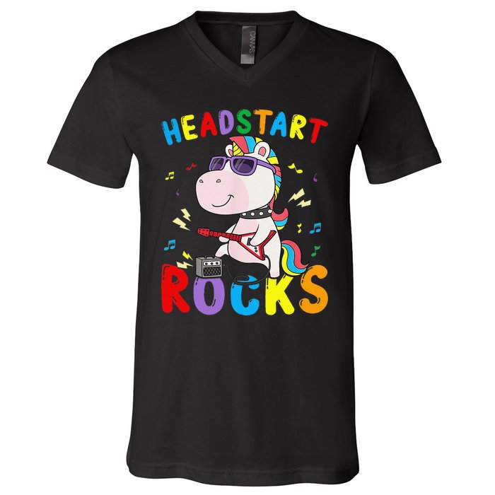 Headstart Rocks Cute Unicorn Back To School V-Neck T-Shirt