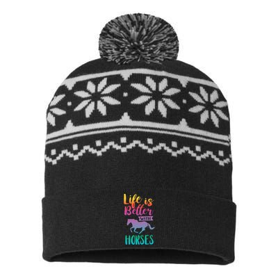 Horseback Riding Cute Life Is Better With Horses USA-Made Snowflake Beanie