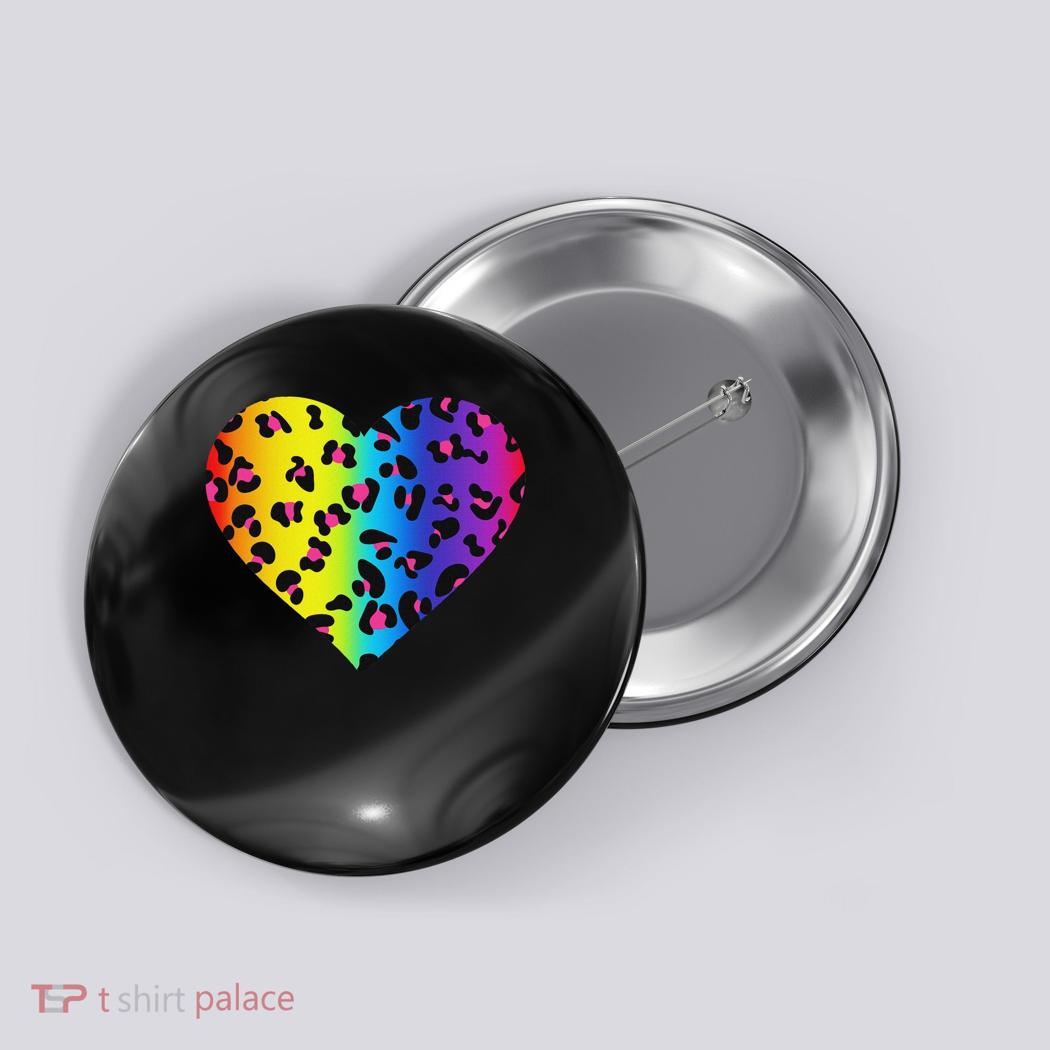 Heart Rainbow Cheetah Leopard Tiger Print Button