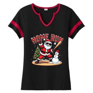 Home Run Christmas Baseball Santa Claus Snow Xmas Cute Gift Ladies Halftime Notch Neck Tee