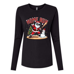 Home Run Christmas Baseball Santa Claus Snow Xmas Cute Gift Womens Cotton Relaxed Long Sleeve T-Shirt