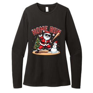 Home Run Christmas Baseball Santa Claus Snow Xmas Cute Gift Womens CVC Long Sleeve Shirt