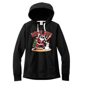 Home Run Christmas Baseball Santa Claus Snow Xmas Cute Gift Women's Fleece Hoodie