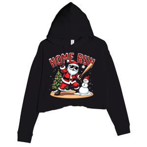 Home Run Christmas Baseball Santa Claus Snow Xmas Cute Gift Crop Fleece Hoodie