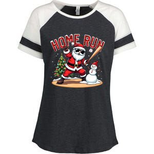 Home Run Christmas Baseball Santa Claus Snow Xmas Cute Gift Enza Ladies Jersey Colorblock Tee