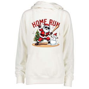 Home Run Christmas Baseball Santa Claus Snow Xmas Cute Gift Womens Funnel Neck Pullover Hood