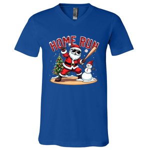 Home Run Christmas Baseball Santa Claus Snow Xmas Cute Gift V-Neck T-Shirt