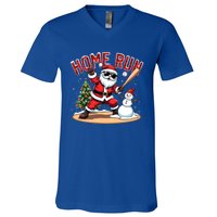 Home Run Christmas Baseball Santa Claus Snow Xmas Cute Gift V-Neck T-Shirt