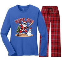 Home Run Christmas Baseball Santa Claus Snow Xmas Cute Gift Women's Long Sleeve Flannel Pajama Set 