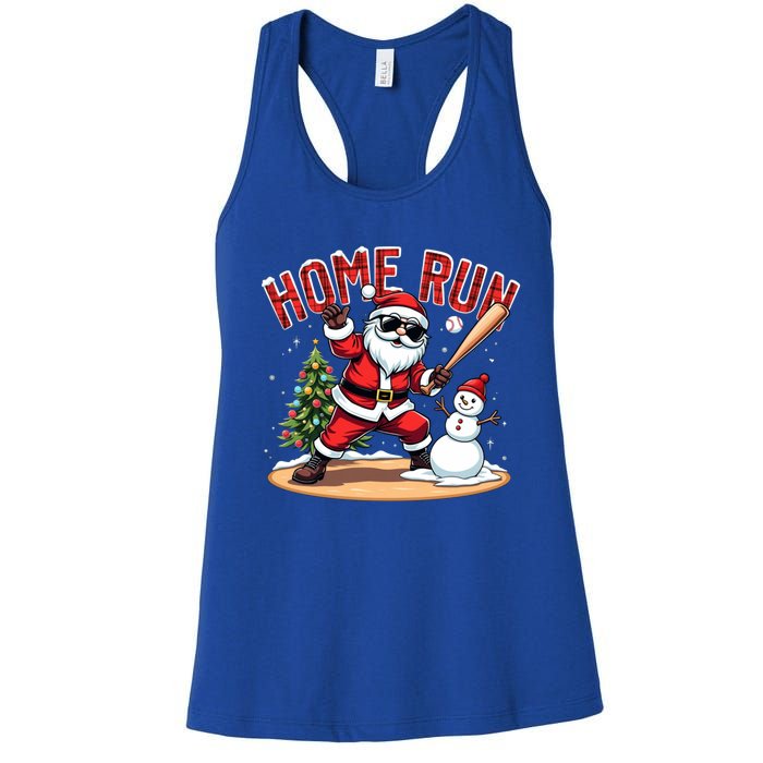 Home Run Christmas Baseball Santa Claus Snow Xmas Cute Gift Women's Racerback Tank