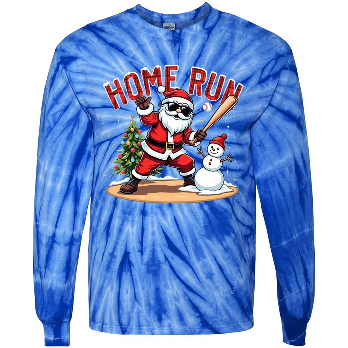 Home Run Christmas Baseball Santa Claus Snow Xmas Cute Gift Tie-Dye Long Sleeve Shirt