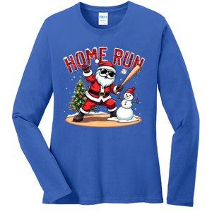 Home Run Christmas Baseball Santa Claus Snow Xmas Cute Gift Ladies Long Sleeve Shirt