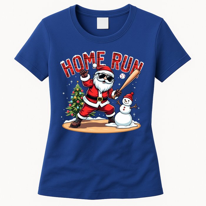 Home Run Christmas Baseball Santa Claus Snow Xmas Cute Gift Women's T-Shirt