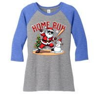 Home Run Christmas Baseball Santa Claus Snow Xmas Cute Gift Women's Tri-Blend 3/4-Sleeve Raglan Shirt