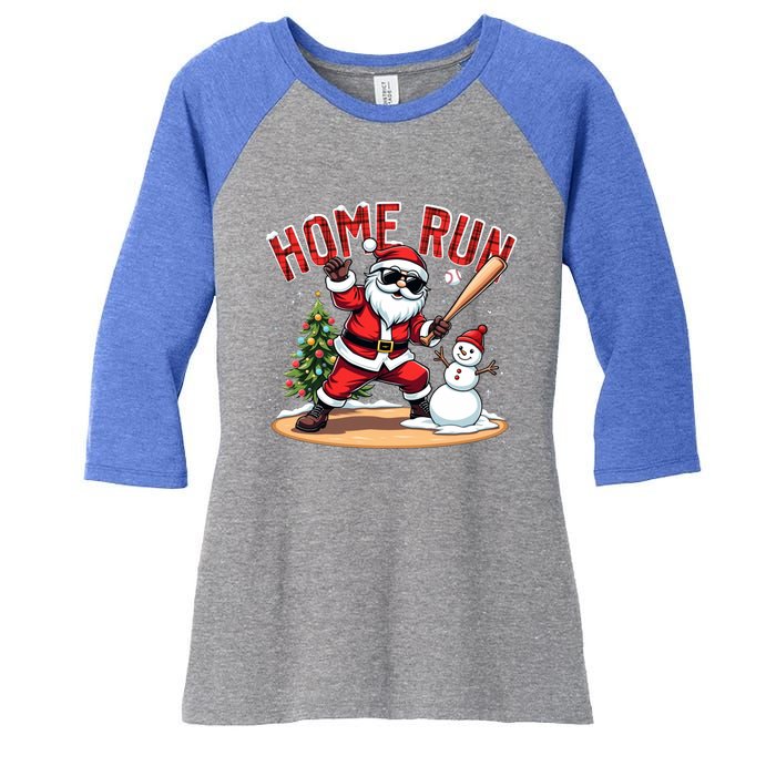 Home Run Christmas Baseball Santa Claus Snow Xmas Cute Gift Women's Tri-Blend 3/4-Sleeve Raglan Shirt