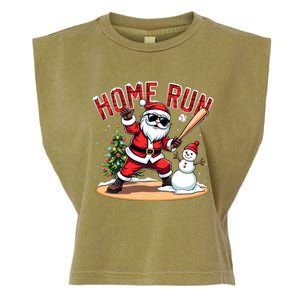 Home Run Christmas Baseball Santa Claus Snow Xmas Cute Gift Garment-Dyed Women's Muscle Tee