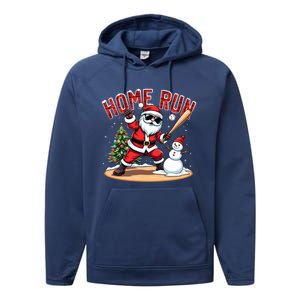 Home Run Christmas Baseball Santa Claus Snow Xmas Cute Gift Performance Fleece Hoodie