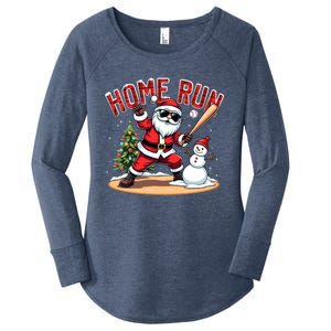 Home Run Christmas Baseball Santa Claus Snow Xmas Cute Gift Women's Perfect Tri Tunic Long Sleeve Shirt