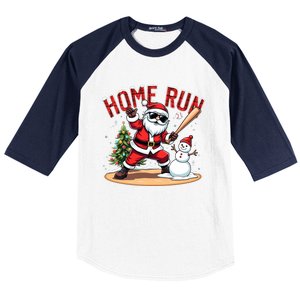 Home Run Christmas Baseball Santa Claus Snow Xmas Cute Gift Baseball Sleeve Shirt