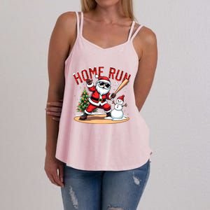 Home Run Christmas Baseball Santa Claus Snow Xmas Cute Gift Women's Strappy Tank