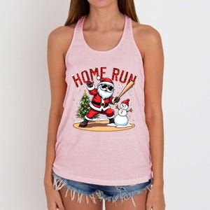 Home Run Christmas Baseball Santa Claus Snow Xmas Cute Gift Women's Knotted Racerback Tank