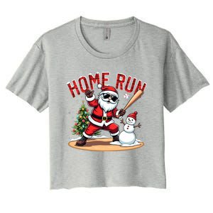 Home Run Christmas Baseball Santa Claus Snow Xmas Cute Gift Women's Crop Top Tee