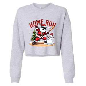 Home Run Christmas Baseball Santa Claus Snow Xmas Cute Gift Cropped Pullover Crew