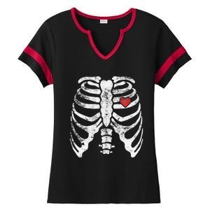 Heart Rib Cage Xray Funny Halloween Skeleton Ladies Halftime Notch Neck Tee