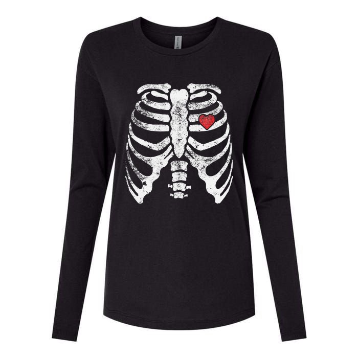 Heart Rib Cage Xray Funny Halloween Skeleton Womens Cotton Relaxed Long Sleeve T-Shirt