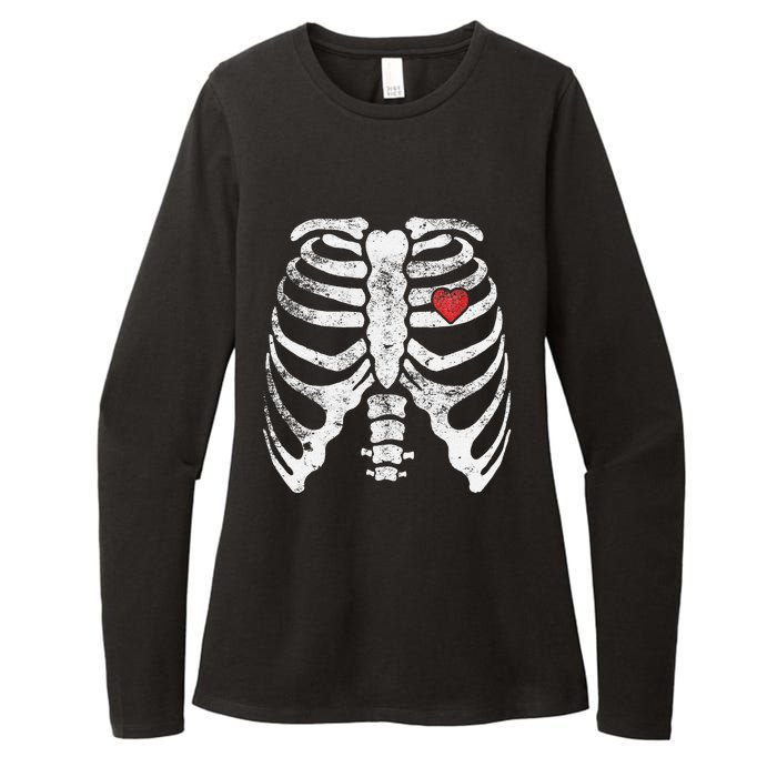 Heart Rib Cage Xray Funny Halloween Skeleton Womens CVC Long Sleeve Shirt