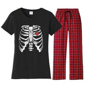 Heart Rib Cage Xray Funny Halloween Skeleton Women's Flannel Pajama Set