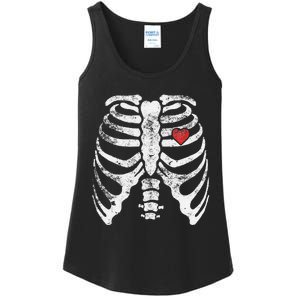 Heart Rib Cage Xray Funny Halloween Skeleton Ladies Essential Tank