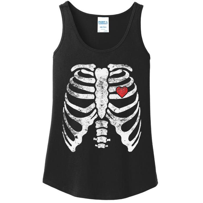 Heart Rib Cage Xray Funny Halloween Skeleton Ladies Essential Tank